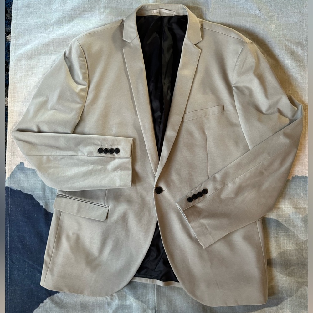 TOP MAN Light Grey / Stone Custom Tailored Single Breasted Sports Coat, Size 46R